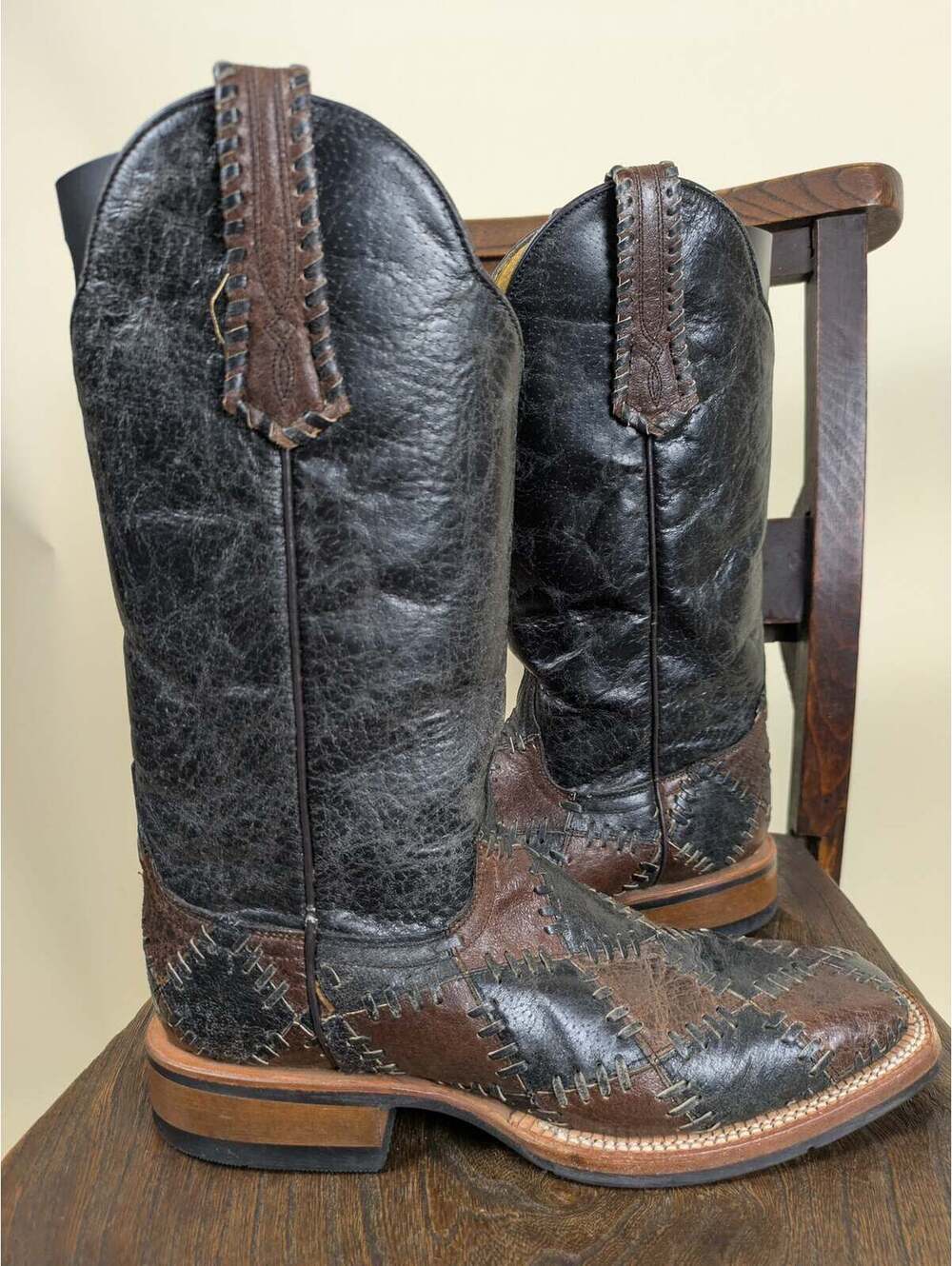 cinch mexican made brown and black patchwork cowboy boots US 7